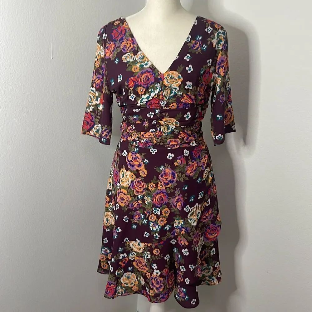 WAYF wine floral mini dress. NWT. Size Small. Wedding. Party. Cocktail.